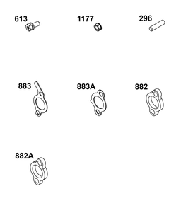 Muffler Mounting Hardware Diagram and Parts List for 29,30,35&38  Briggs and Stratton Engine
